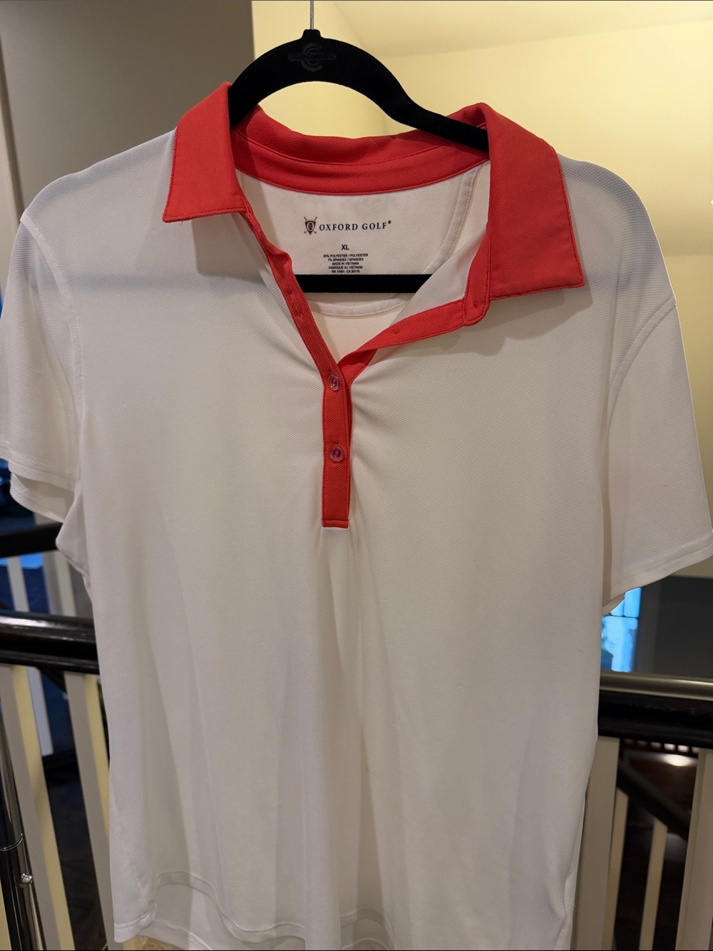 Oxford White Polo with Coral Collar and Placket